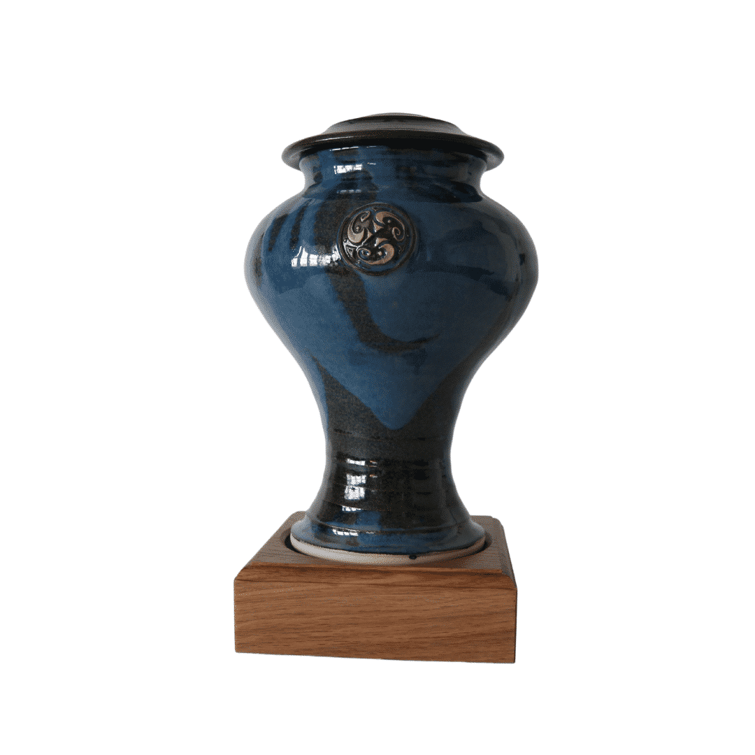 Blue celt urn on stand - Irish Celt Cremation Urn