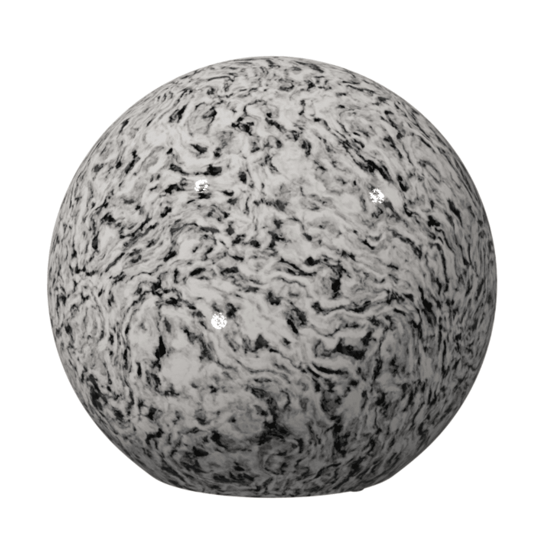 A white, grey and black highly polished marble style sphere ceramic urn