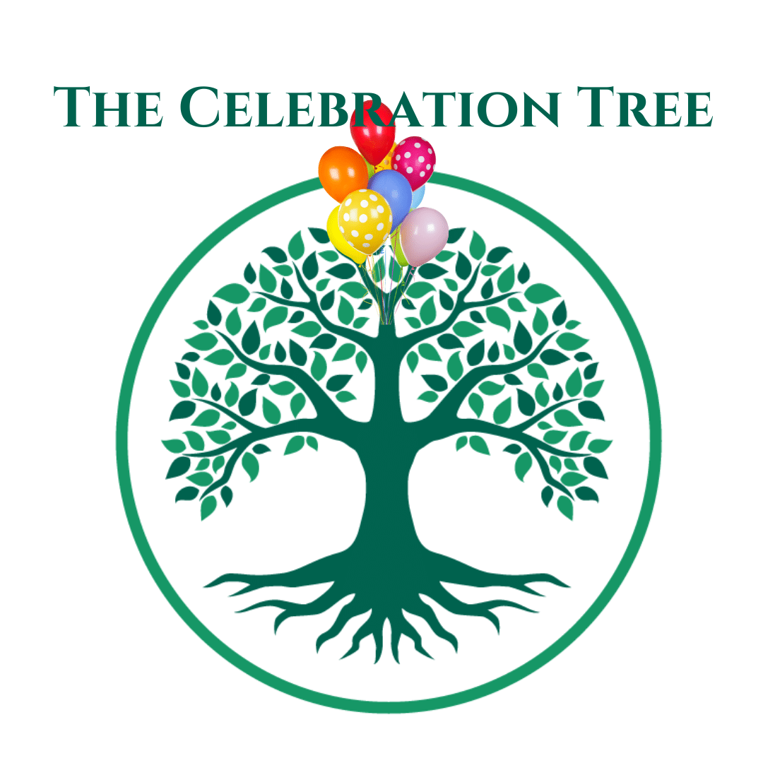 The celebration tree icon with a tree of life symbol and balloons